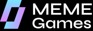 Logo for MEME Games featuring two overlapping gradient rectangles on a black background.