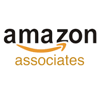 Amazon Associates logo featuring the word "amazon" in black with a yellow curved arrow underneath, followed by the word "associates" in yellow.