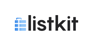 Logo of "listkit" with a stylized blue grid icon on the left and the brand name in black letters.