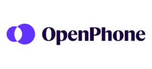 OpenPhone logo with overlapping purple circles on the left and the brand name in black text on the right.
