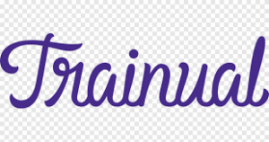 The word "Trainual" is written in a purple, cursive font on a transparent background.