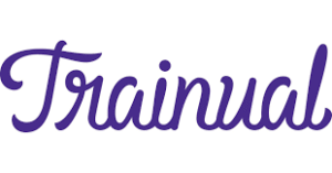 The word "Trainual" is written in a bold, cursive purple font on a white background.