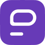 Purple icon featuring a stylized white chat bubble or message symbol.