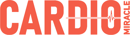 Logo displaying "CARDIO MIRACLE" in bold red letters with a heart rate line integrated into the "O" of "CARDIO.