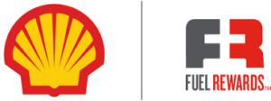 Shell logo on left; Fuel Rewards logo with "FR" in gray and red on right.