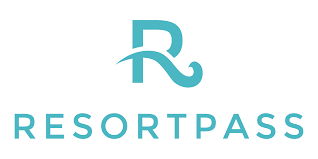 Turquoise "R" logo above the word "RESORTPASS" in uppercase turquoise letters on a white background.