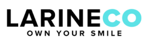 LARINECO logo with "OWN YOUR SMILE" written underneath. "CO" is highlighted in light blue.