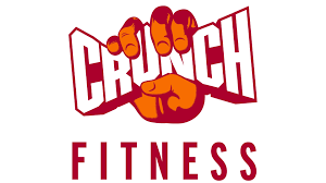 Crunch Fitness logo featuring a stylized orange fist squeezing the word "CRUNCH" above the word "FITNESS" in bold red letters.