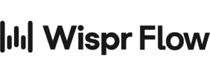 The image shows the Wispr Flow logo with black text and three vertical bar lines of varying heights on the left.
