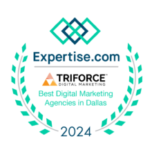 Logo for Triforce Digital Marketing, labeled "Best Digital Marketing Agencies in Dallas" by Expertise.com. Surrounded by a teal laurel and the year 2024. Logo for Triforce Digital Marketing, labeled "Best Digital Marketing Agencies in Dallas" by Expertise.com. Surrounded by a teal laurel and the year 2024.
