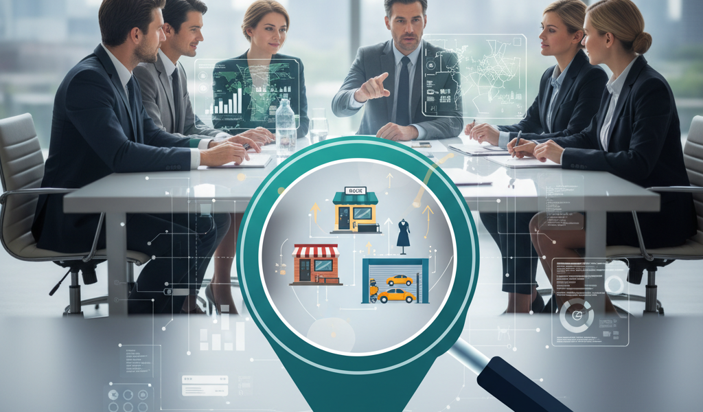 Target Audience: Small business owners. Key Concepts: SEO, local market domination, easy-to-understand guide, growth, success, modern, authoritative but approachable. --- **Image Prompt:** A vibrant, modern, and engaging graphic. At the center, a stylized magnifying glass over a map icon (like a location pin or a simple "G" for Google Maps). The map area inside the magnifying glass shows a diverse group of small businesses (e.g., a cafe, a boutique, a mechanic) with subtle upward-trending arrows or light rays emanating from them, signifying growth and visibility. Surrounding the magnifying glass are abstract, interconnected digital elements (like faint data streams, network lines, or subtle code snippets) that suggest SEO and online connectivity, but not overly technical. The overall color palette is optimistic and professional, blending blues, greens, and a touch of gold or orange, conveying trust and success. The background is clean and slightly blurred, suggesting a digital interface or a positive future. The image should convey that SEO is accessible and leads to concrete local business success. No text overlays or watermarks.