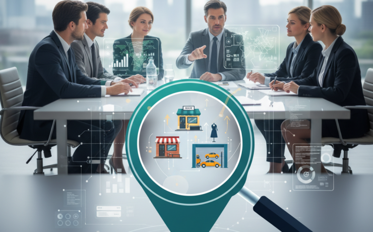 Target Audience: Small business owners. Key Concepts: SEO, local market domination, easy-to-understand guide, growth, success, modern, authoritative but approachable. --- **Image Prompt:** A vibrant, modern, and engaging graphic. At the center, a stylized magnifying glass over a map icon (like a location pin or a simple "G" for Google Maps). The map area inside the magnifying glass shows a diverse group of small businesses (e.g., a cafe, a boutique, a mechanic) with subtle upward-trending arrows or light rays emanating from them, signifying growth and visibility. Surrounding the magnifying glass are abstract, interconnected digital elements (like faint data streams, network lines, or subtle code snippets) that suggest SEO and online connectivity, but not overly technical. The overall color palette is optimistic and professional, blending blues, greens, and a touch of gold or orange, conveying trust and success. The background is clean and slightly blurred, suggesting a digital interface or a positive future. The image should convey that SEO is accessible and leads to concrete local business success. No text overlays or watermarks.