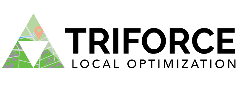 Logo for "TRIFORCE Local Optimization" featuring a triangle with a map graphic inside and bold text to the right.